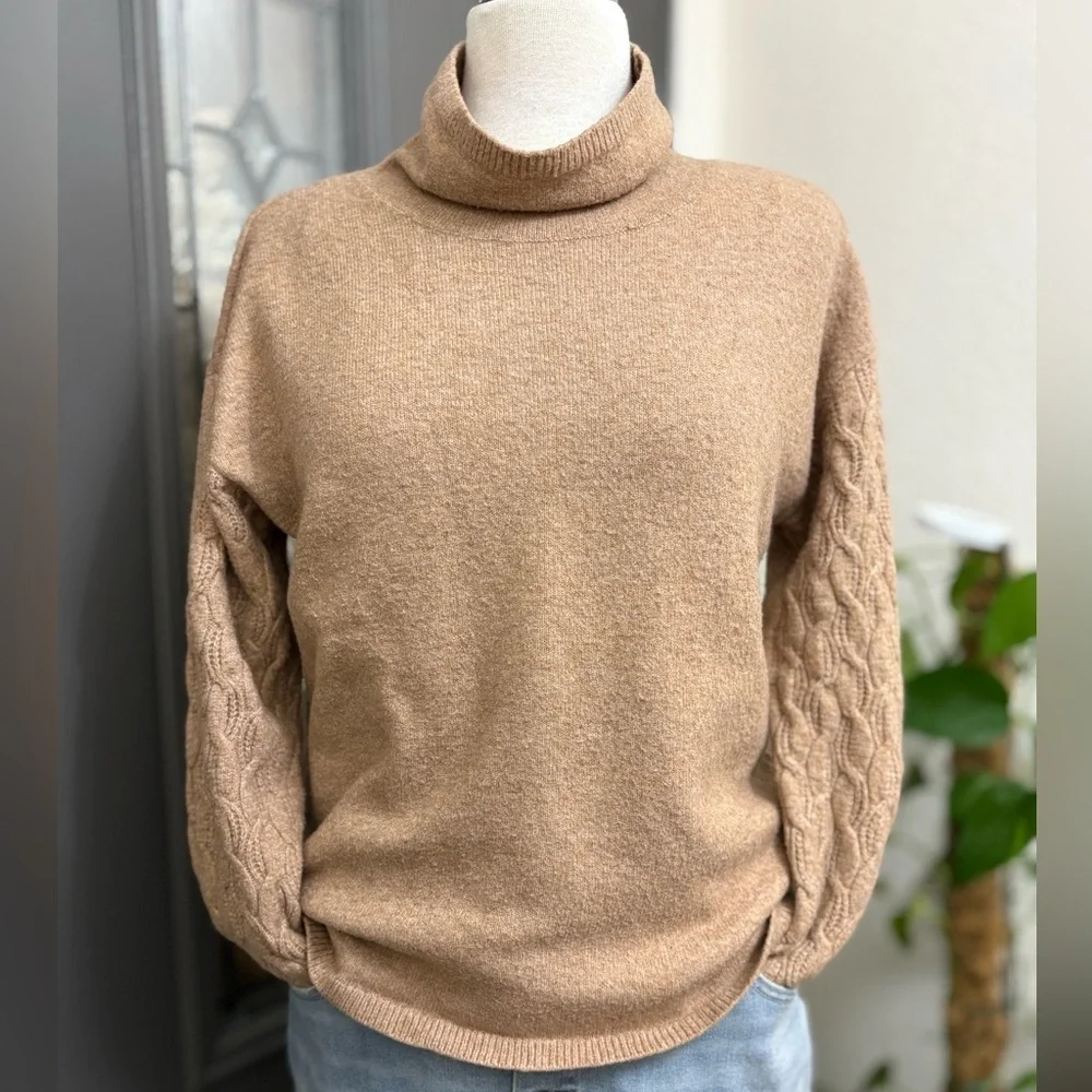 Calvin Klein Women’s Cozy Tan Drop Sleeve Cowlneck Sweater | Size M
